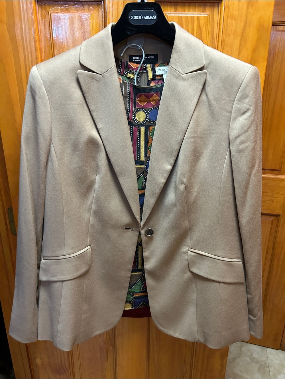 Jones New York Beige Single-Button Blazer skirt and shirt